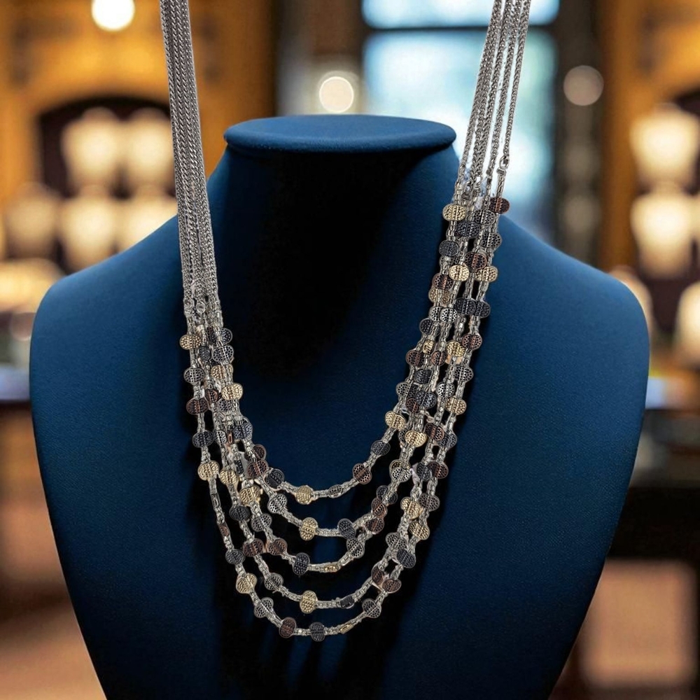 Christopher & Banks Silver and Brown Multi-Strand Necklace